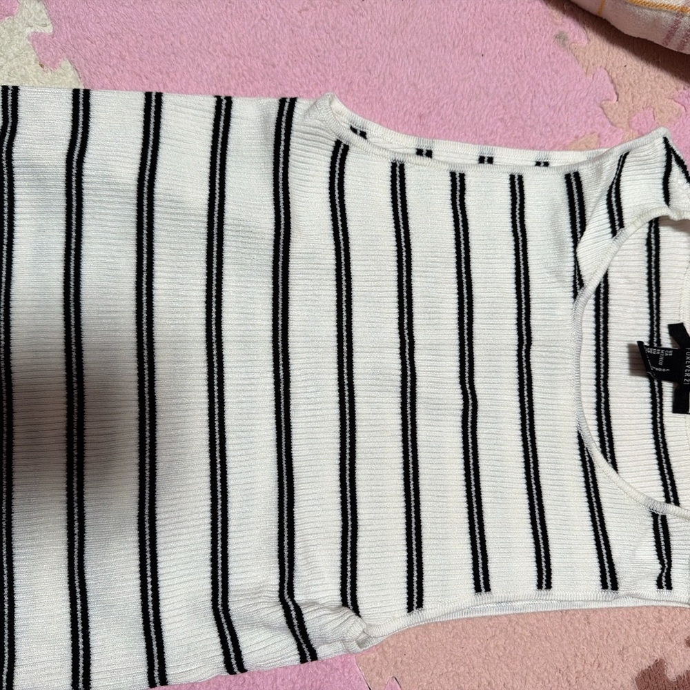 Forever 21 White Tank Top with Black Stripes